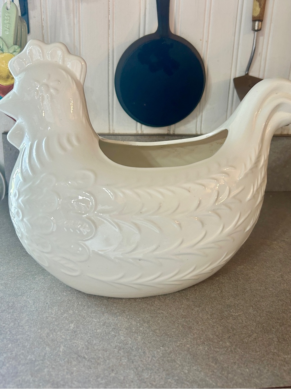 White Ceramic Hen Planter - Decorative Home Accent